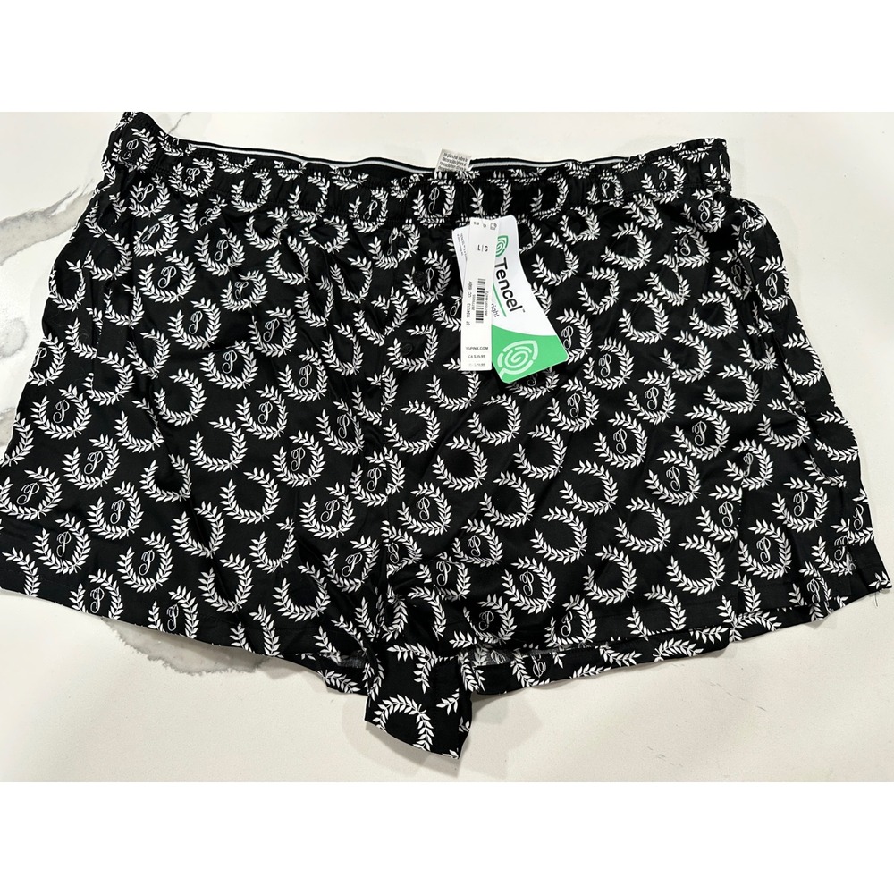 Victoria's Secret Pink‎ Sleep Shorts Black White Laurel Print Lounge Pajama L